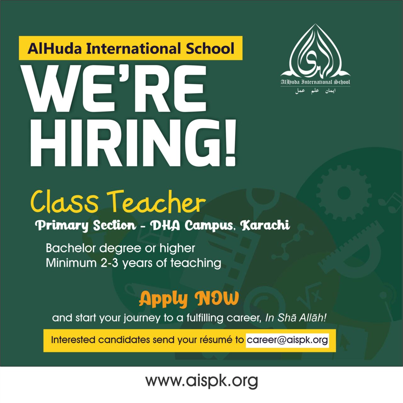 Class Teacher | DHA Campus, Karachi - AlHuda International School